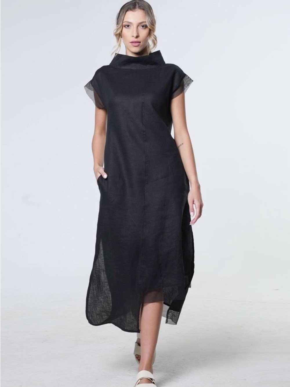 Metamorphoza Asymetric Linen Dress In Black Size XL